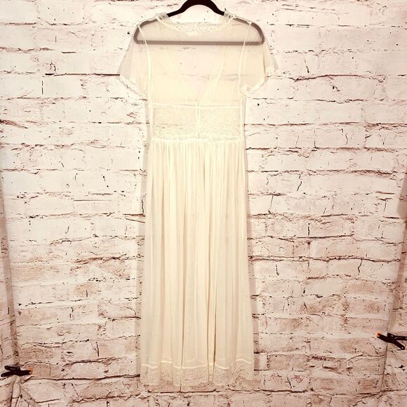 Romantic Design Studio Ivory Lace Sheer Robe Peignoir Small Medium Cottagecore - Picture 2 of 7